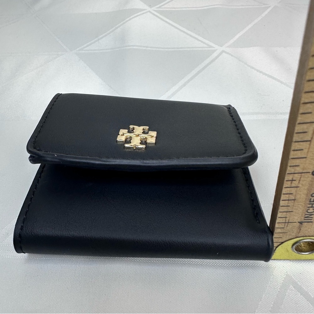 Tory Burch Black Compact Wallet with Gold Logo NEW - Picture 7 of 8